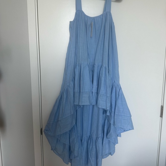LORNA LUXE BLUE 'PADIERNA' GRADUATED HEM TRAPEZE DRESS - High Low Dress - Picture 3 of 13